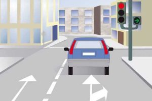 La luz verde en forma de flecha del semáforo significa que los vehículos pueden pasar en…